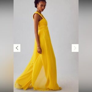 Anthropologie Hutch Yellow 4 Pleated Tulle Jumpsuit Wedding Party Cocktail Boho